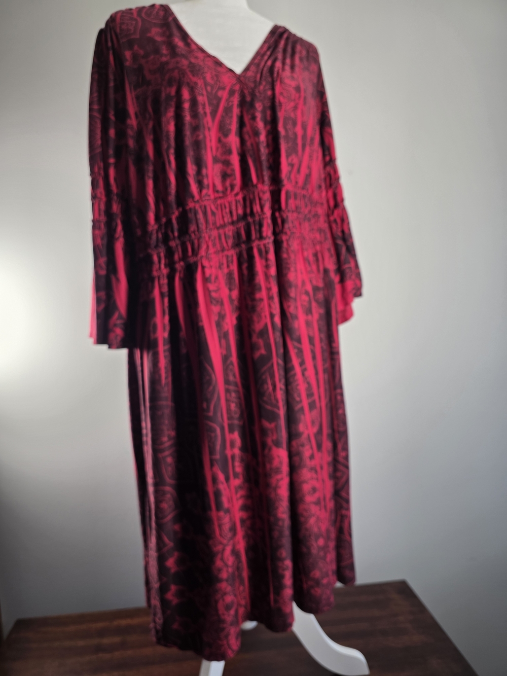 CATO Women’s 22/24W Red Black Paisley Floral Maxi Dress Bell Sleeve Plus Size